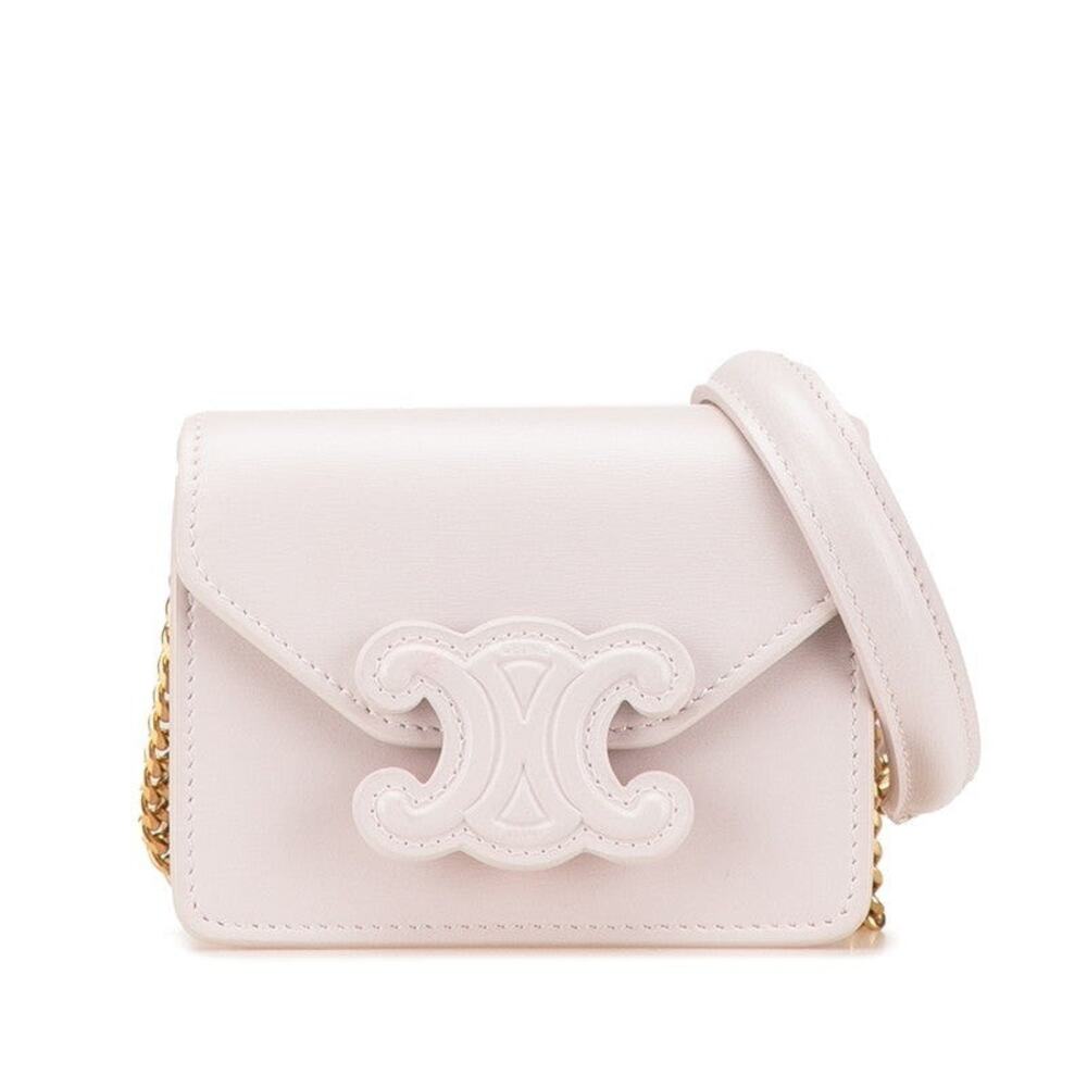 Celine Triomphe Chain Shoulder Bag Pink Leather